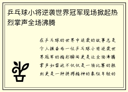 乒乓球小将逆袭世界冠军现场掀起热烈掌声全场沸腾
